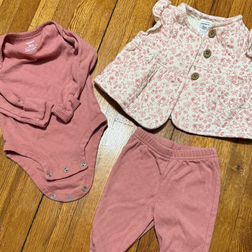 Carter's Pink 3-Piece Floral Jacket, Bodysuit & Pants Set